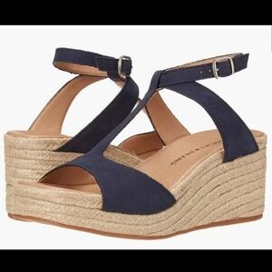 Navy Leather Wedge Sandals